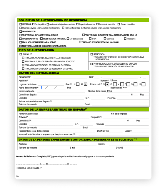 MI-T Form Digital Nomad Visa